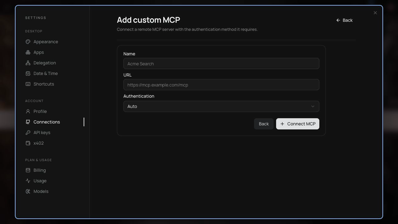 Add a custom MCP server screenshot